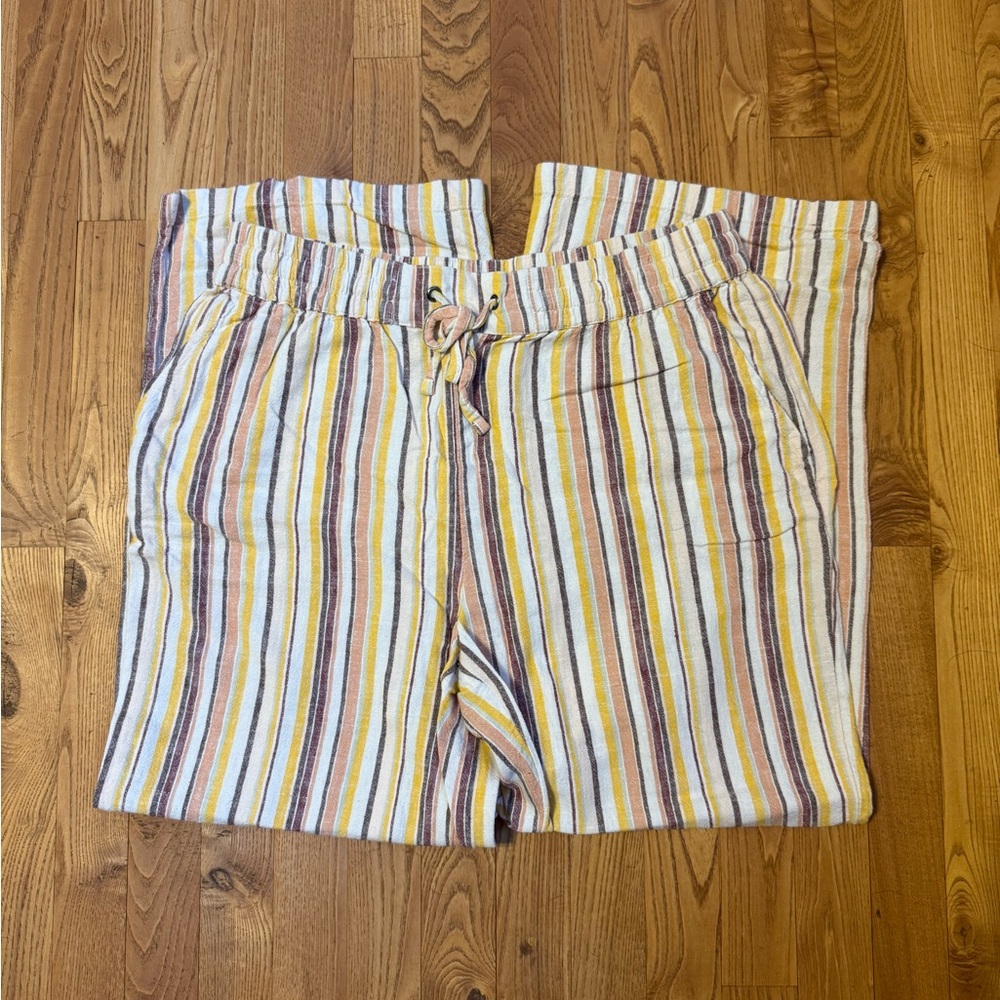 Naturals D & Co. Striped Multicolor Linen Blend Drawstring Pants